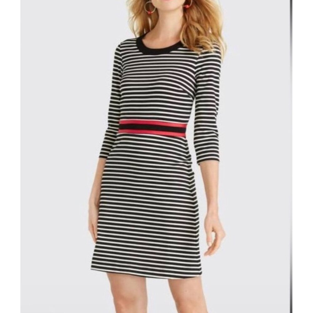 Draper James Sheath Dress Striped Black Whiteโ Red Ribbon Waist Medium Preppy